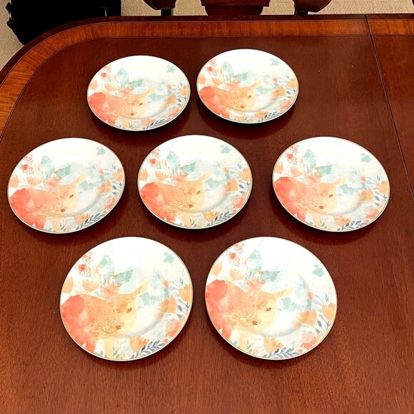 7 Anthropologie Patina Vie History Style Fawn Floral Vintage Meadow Salad Plates - Picture 4 of 4
